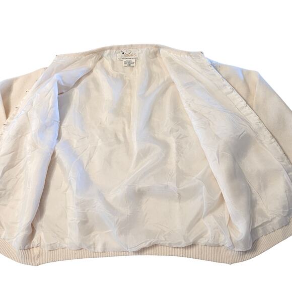Vintage Beaded Cardigan Sweater Primstyle 38 Cream Angora Wool Sequin Hong Kong - Picture 10 of 16
